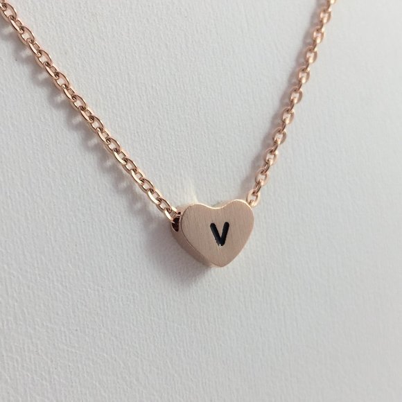 Jewelry - Jewelry necklace alphabet letter V rose gold tone heart love minimalist dainty